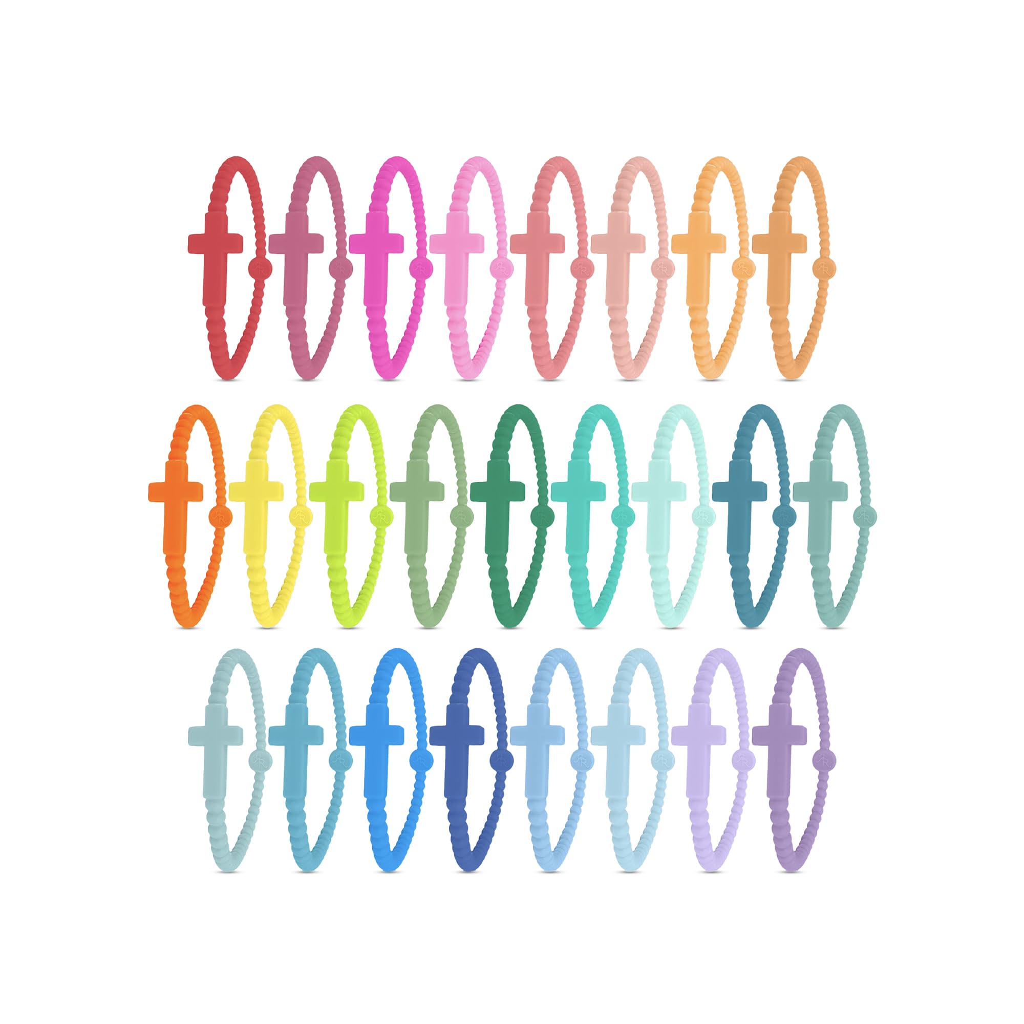 Ryan & Rose Jesus Bracelets Cross Silicone Kaleidoscope 25 Pack Small soft, durable silicone for daily wear.