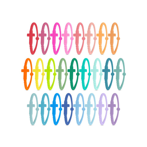 Ryan & Rose Jesus Bracelets Cross Silicone Kaleidoscope 25 Pack Small soft, durable silicone for daily wear.