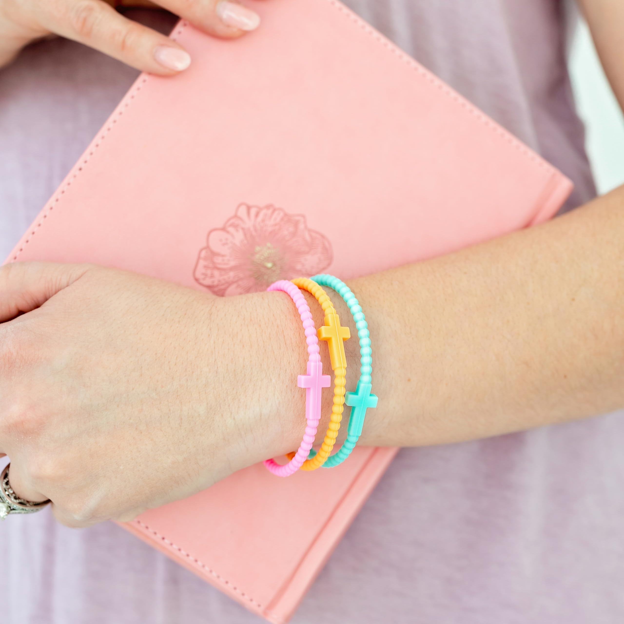 Ryan & Rose Jesus Bracelets Cross Silicone Kaleidoscope 25 Pack Small sizes fit kids to adults.