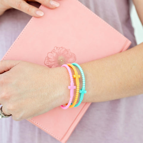 Ryan & Rose Jesus Bracelets Cross Silicone Kaleidoscope 25 Pack Small sizes fit kids to adults.