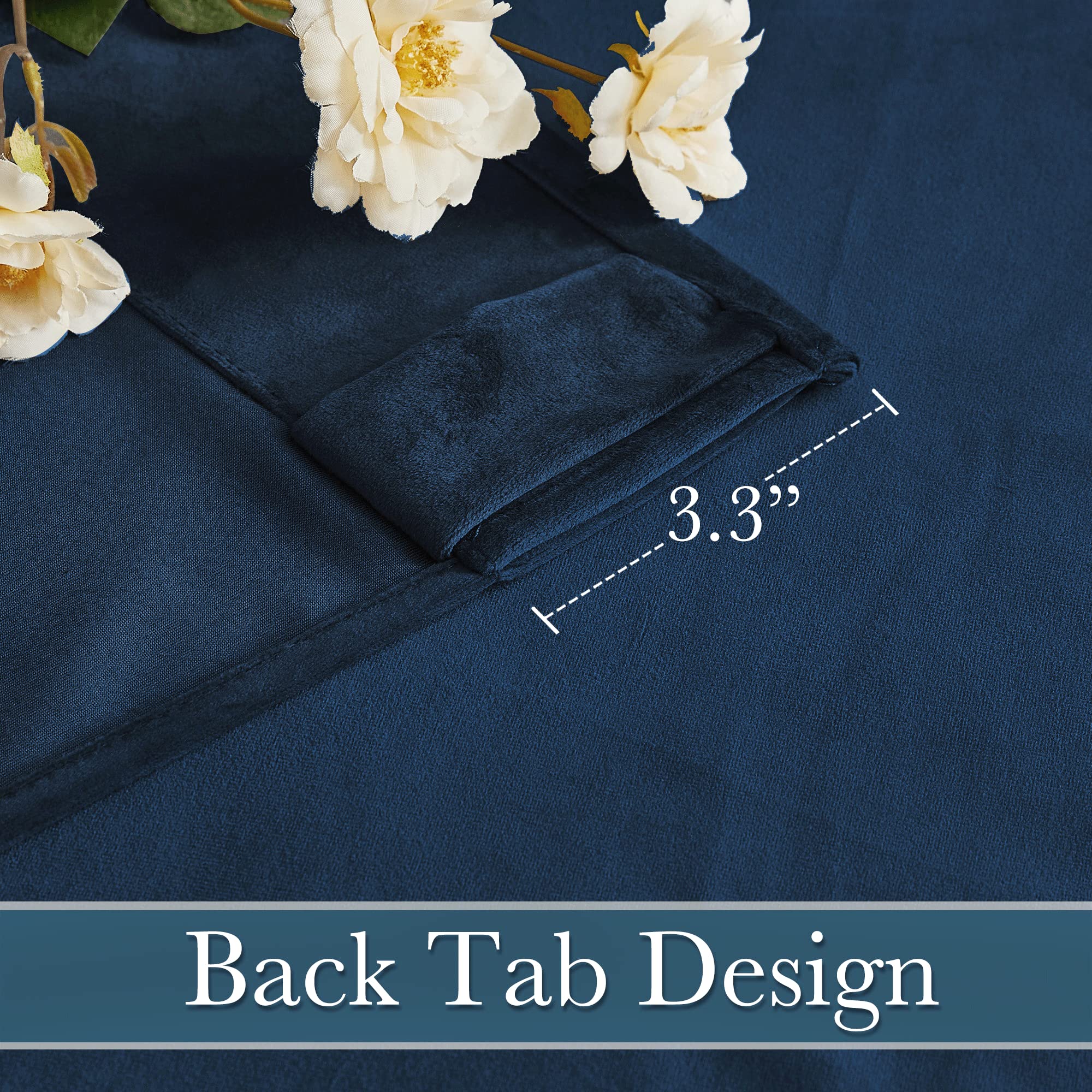 Room-darkening effect of RYB HOME navy velvet curtains in dim light