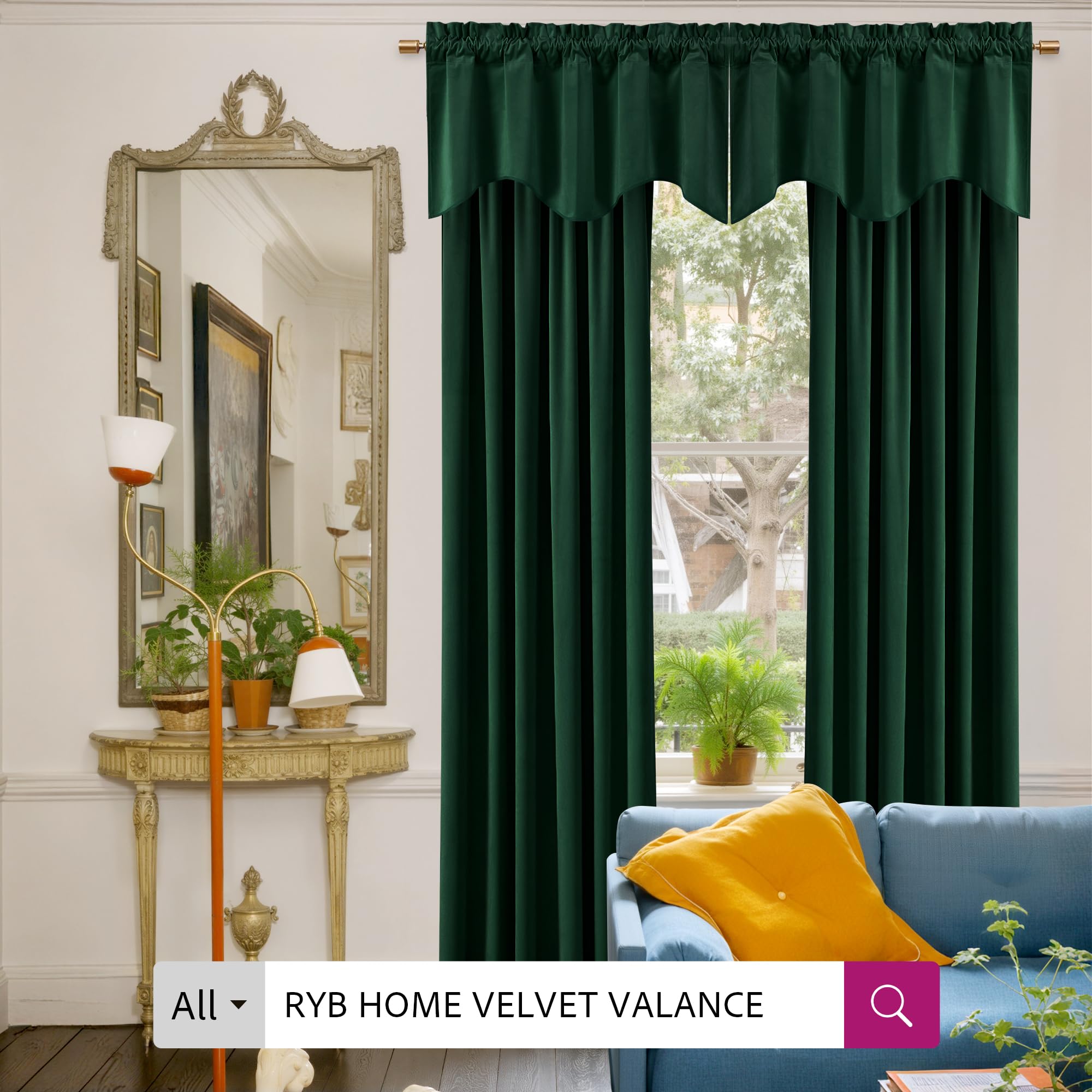 RYB HOME Green Velvet Curtains light dimming supports private, comfortable viewing