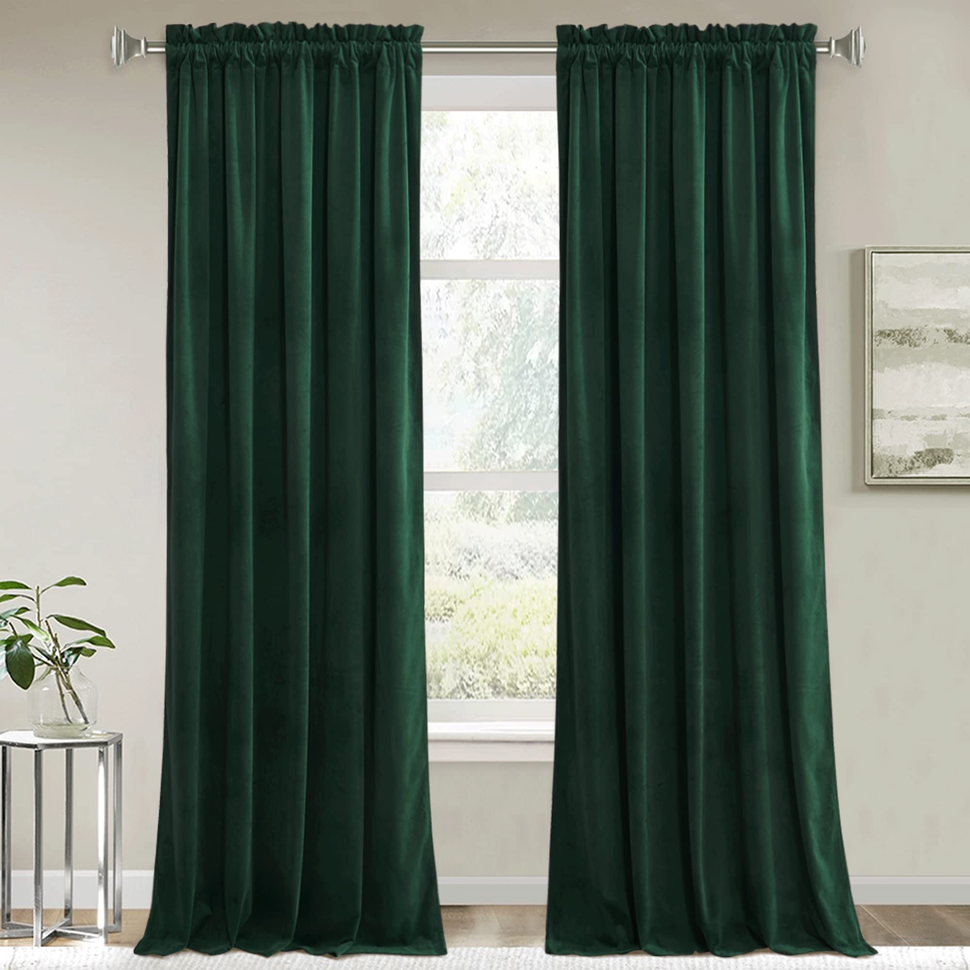 RYB HOME Green Velvet Curtains packaging highlights premium drape for elegant spaces