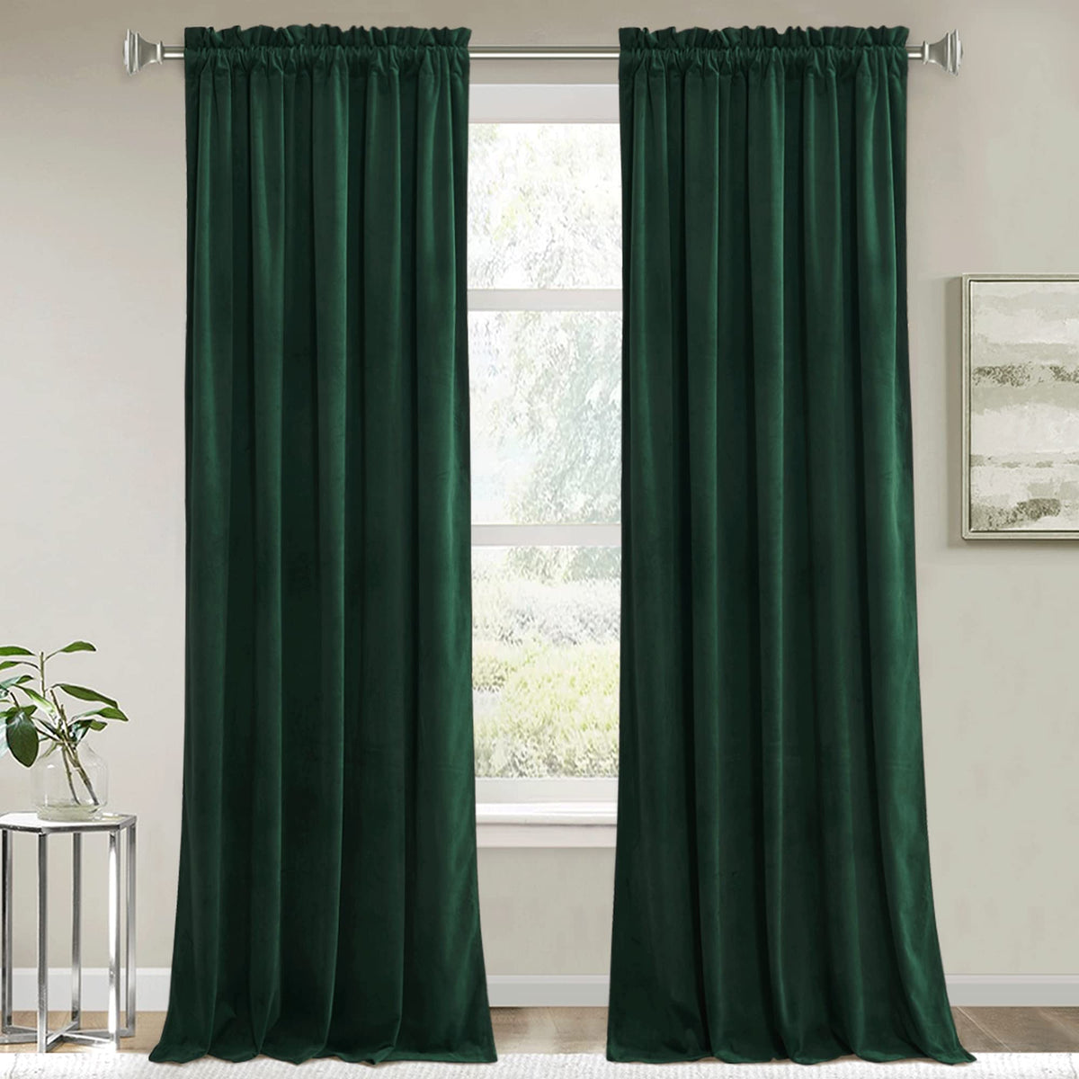 RYB HOME Green Velvet Curtains packaging highlights premium drape for elegant spaces