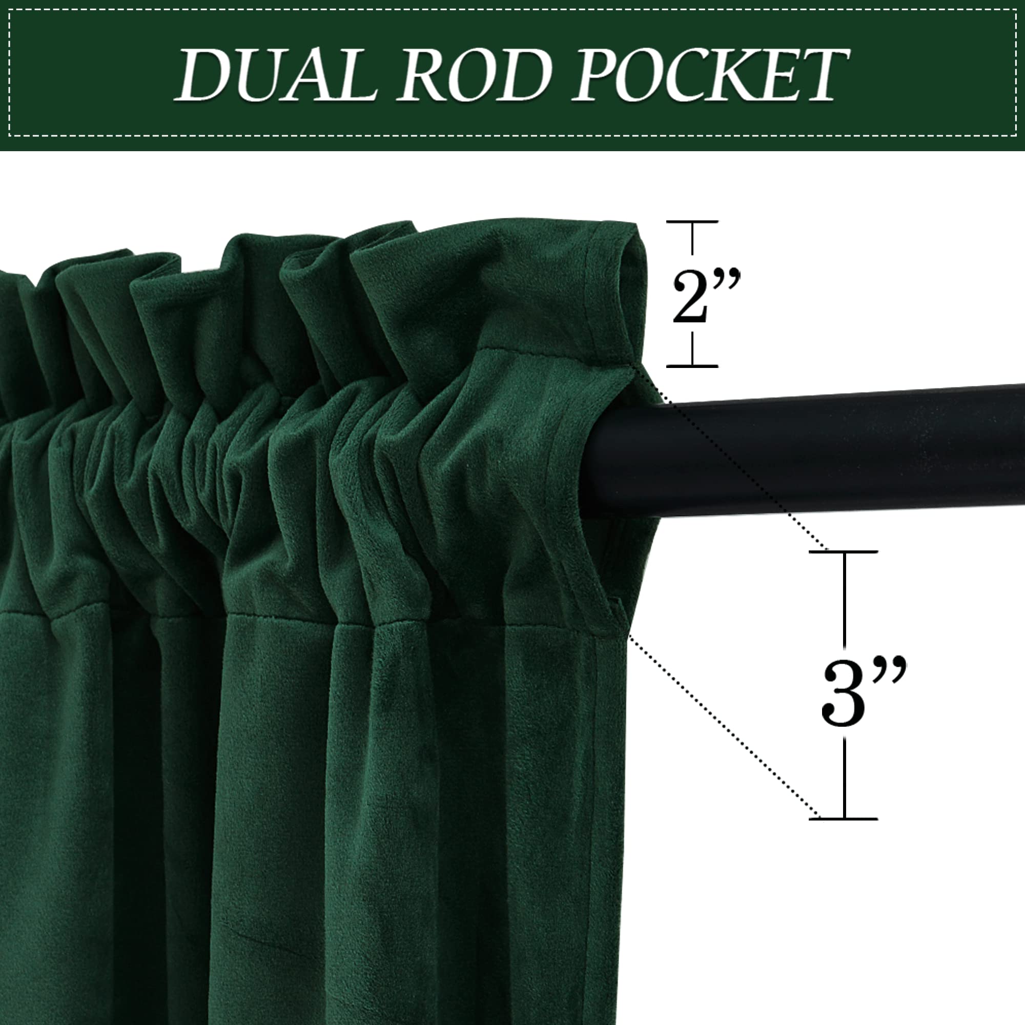 RYB HOME Green Velvet Curtains panel setup shows easy hanging and balanced room framing