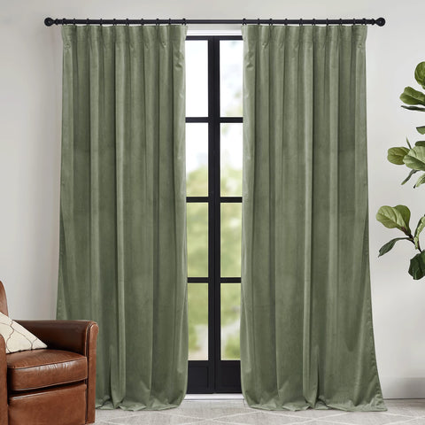 RYB HOME Sage Green Velvet Curtains 96-inch pair displaying timeless elegance and light control.