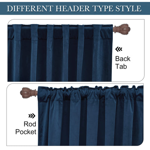 RYB HOME velvet curtains navy back-pocket closeup flexible hanging options for easy setup
