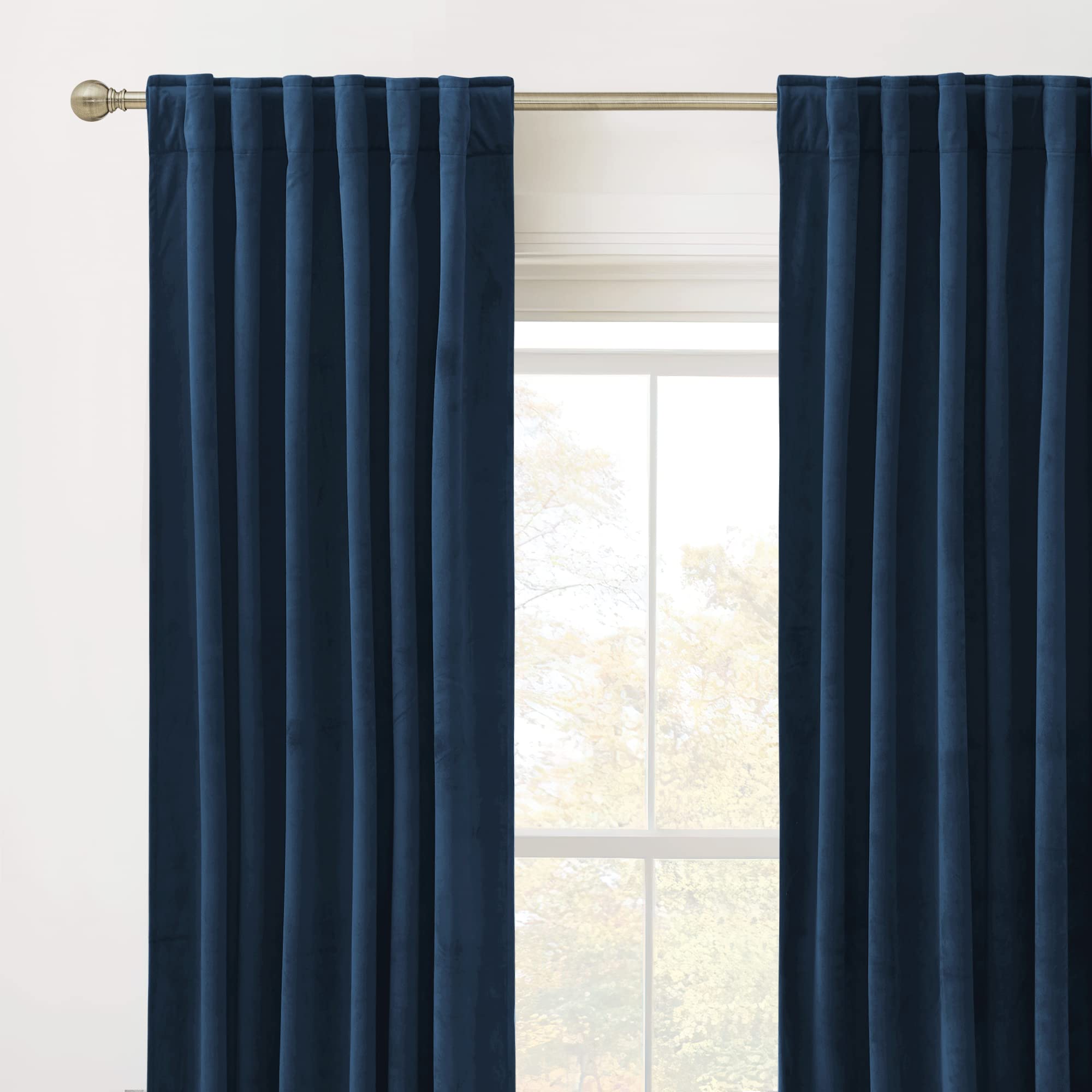 RYB HOME velvet curtains navy front view adds luxury and soft drape to rooms