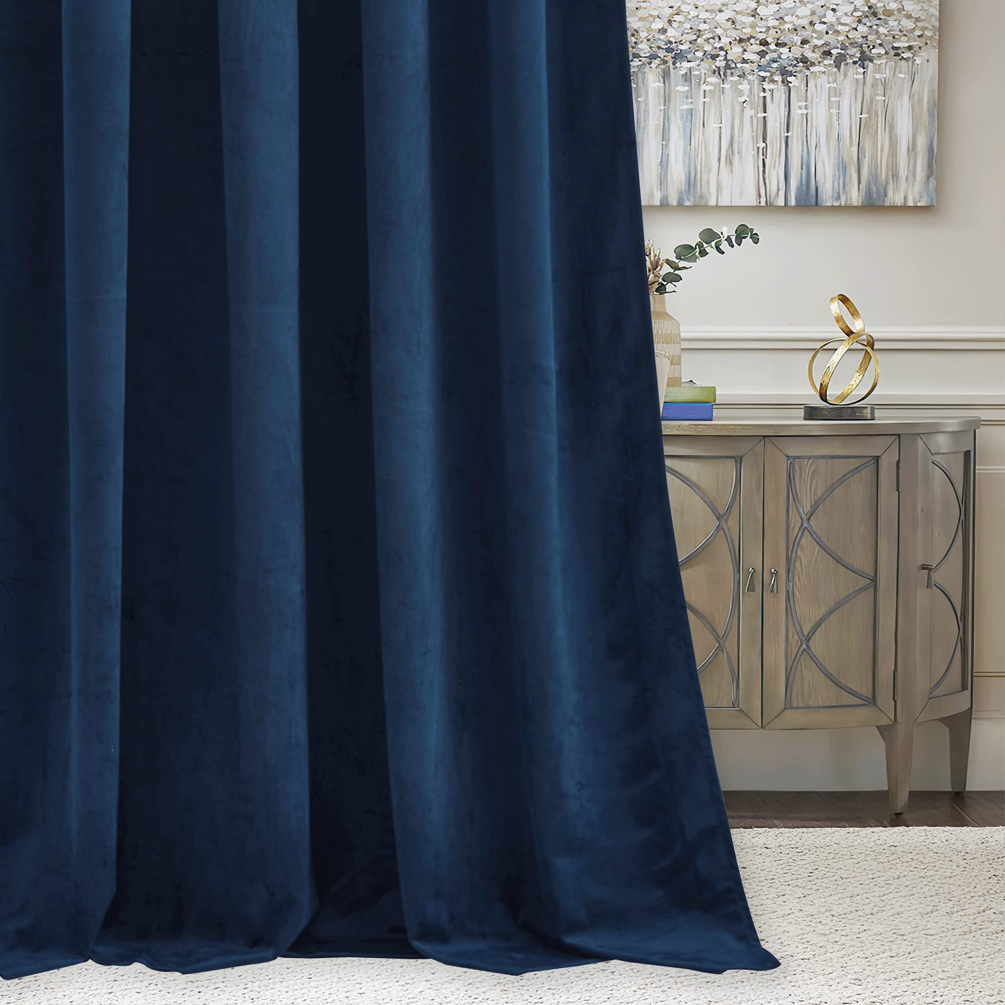 RYB HOME velvet curtains navy thermal insulation helps keep rooms comfortable