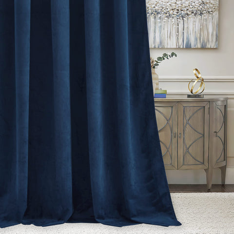 RYB HOME velvet curtains navy thermal insulation helps keep rooms comfortable