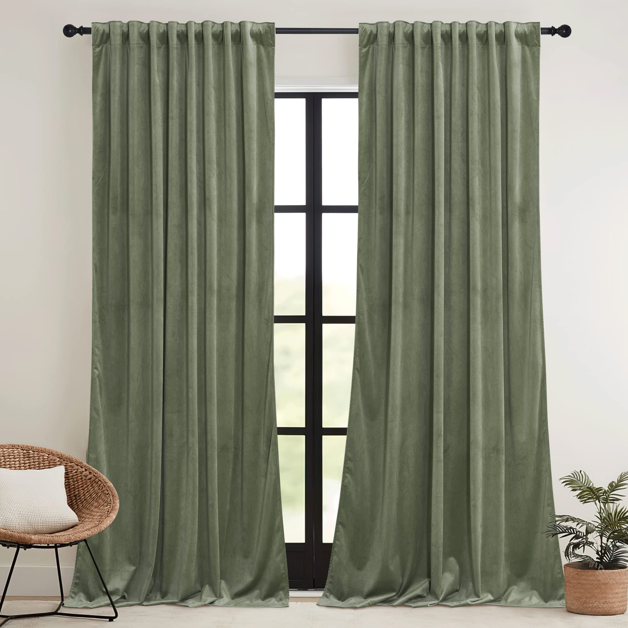 RYB HOME velvet curtains pleat tape top close-up illustrating premium hanging option.