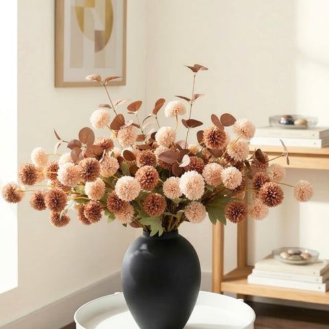 RyddeligHome 22-piece beige kiku flowers close-up with real-touch texture for elegant decor