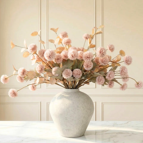 RyddeligHome beige silk mums with 10 stems and eucalyptus for elegant vase decor