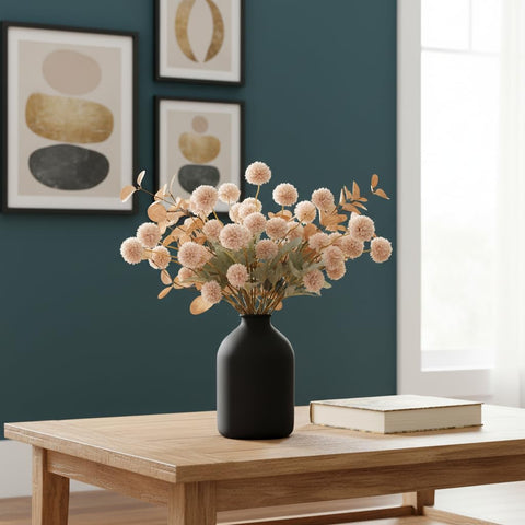 RyddeligHome beige silk mums with 50 small mum balls add texture to table centerpieces