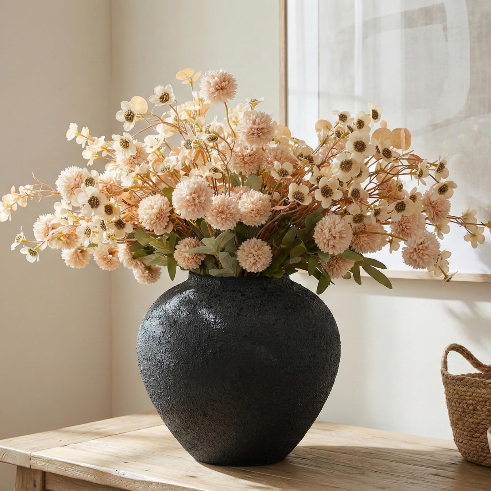 RyddeligHome beige silk mums centerpiece close-up for elegant table decor