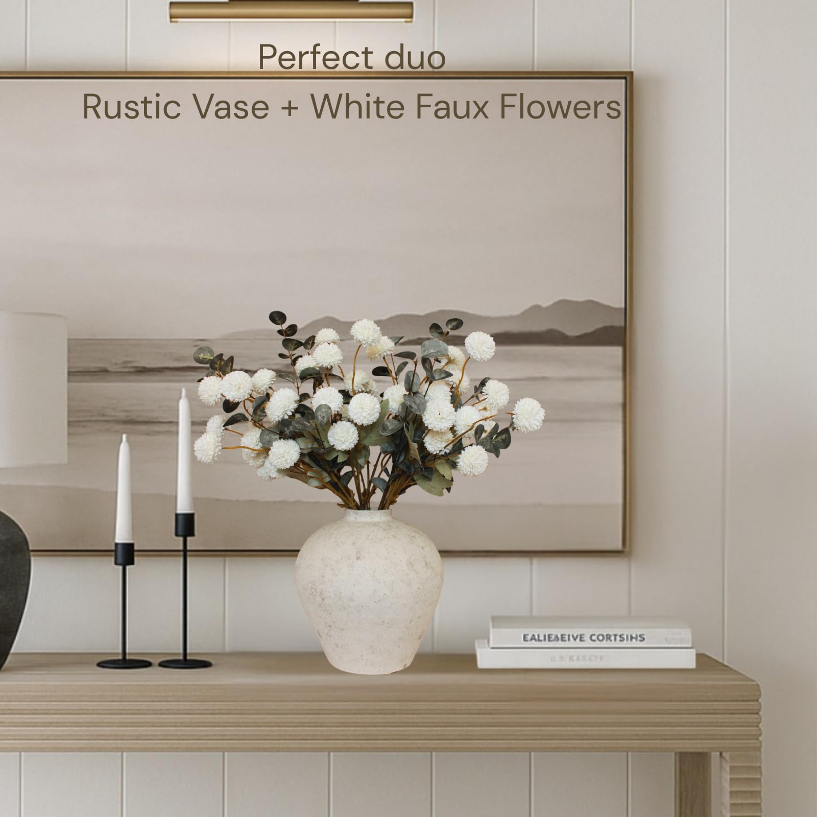 RyddeligHome earthy tones vase anchors mantelpieces and tables.