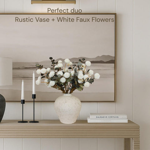 RyddeligHome earthy tones vase anchors mantelpieces and tables.