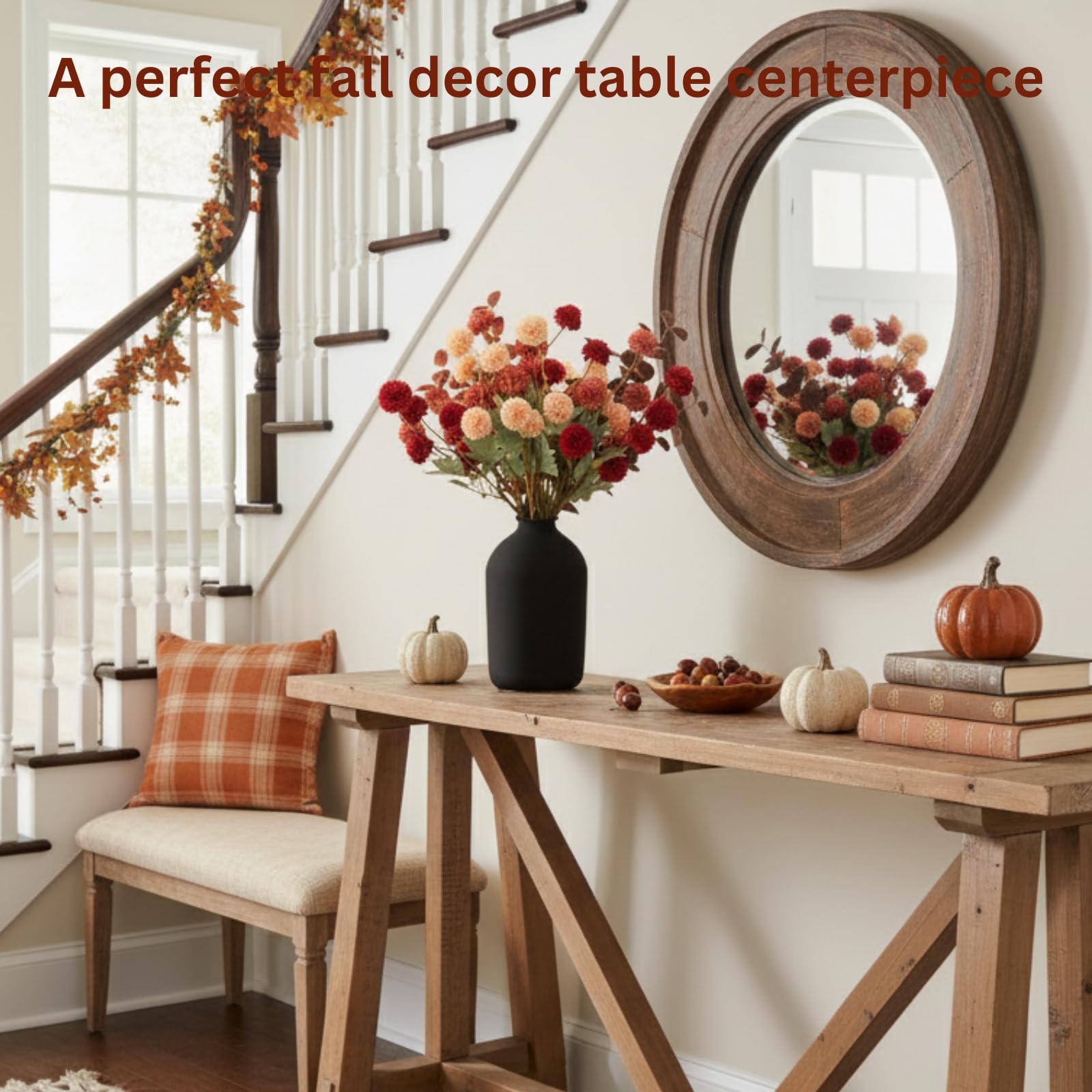 RyddeligHome faux kiku orange flowers ideal for fall mantels.