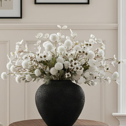 RyddeligHome white Kiku bulk flowers for vase; realistic faux centerpiece.