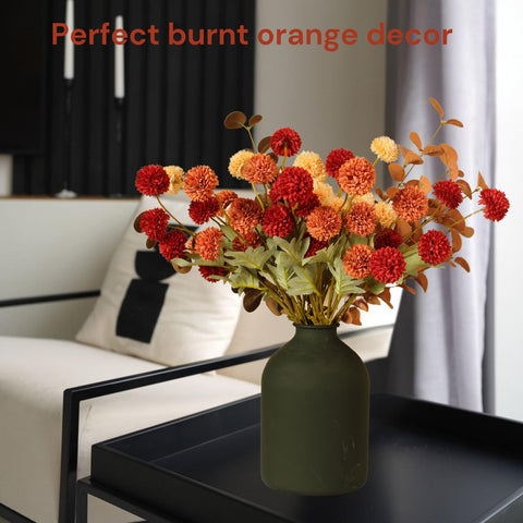 RyddeligHome orange burgundy kiku bouquet enhances autumn dining decor.