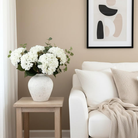 RyddeligHome white hydrangea centerpieces ideal for dining table decor.