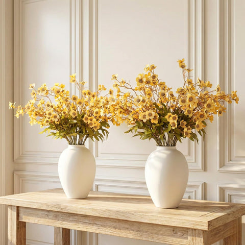 RyddeligHome white vase bookshelf-decor, fits compact shelves with modern farmhouse charm.