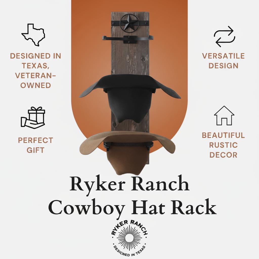 Ryker Ranch horizontal setup holds two hats with rustic style.