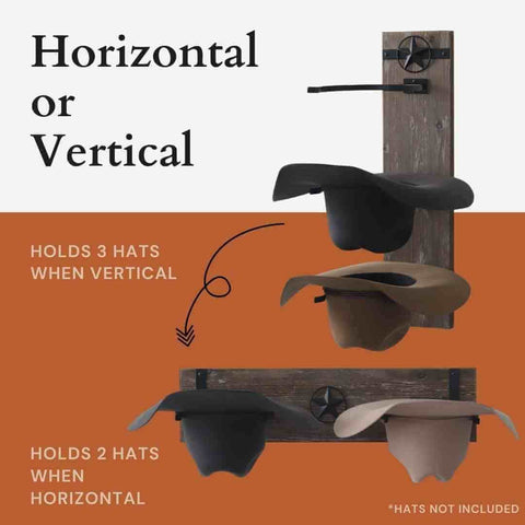 Ryker Ranch wall rack offers vertical storage for three hats.