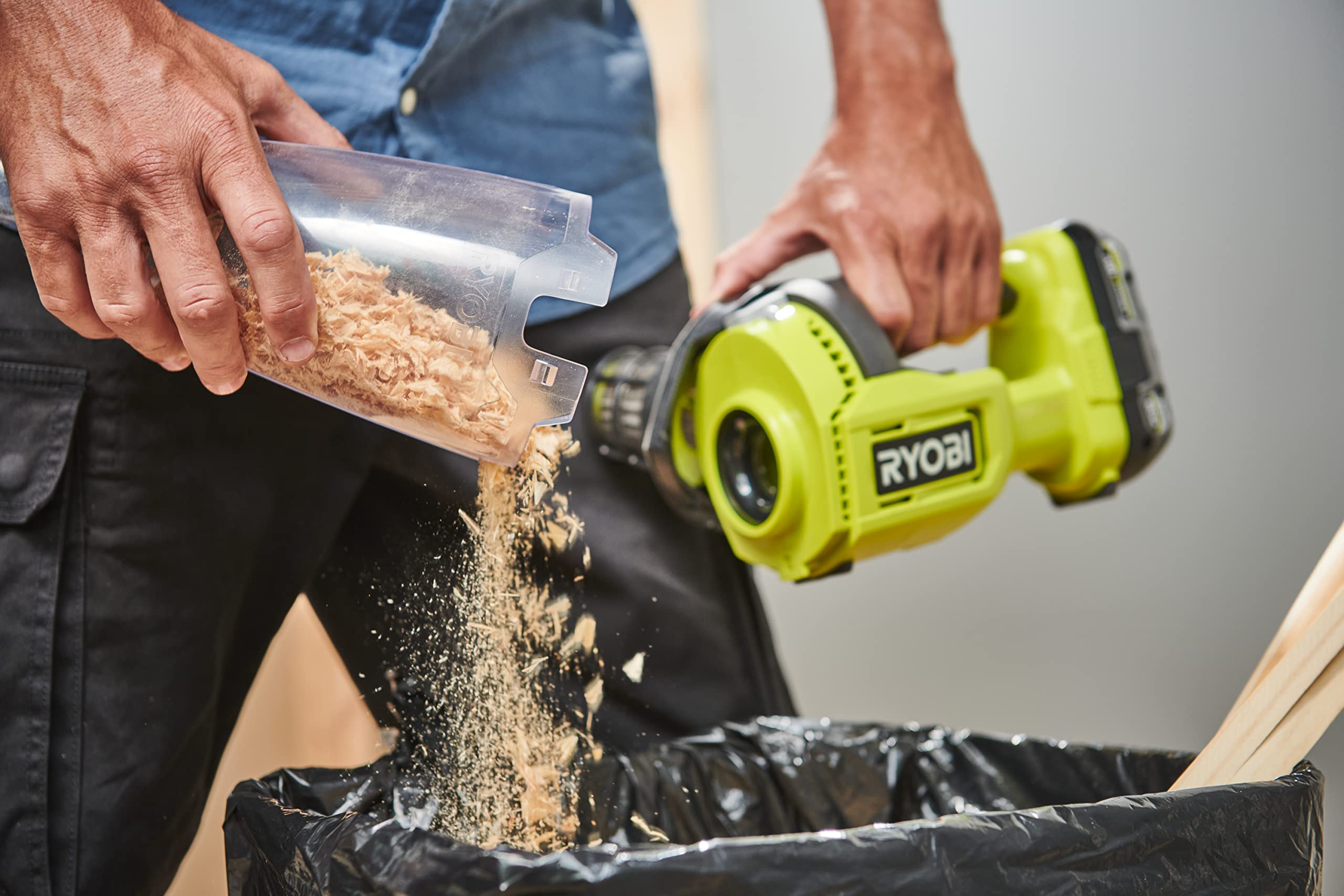 RYOBI ONE+ 18V compatibility shown, swap batteries across 200 tools for convenience.