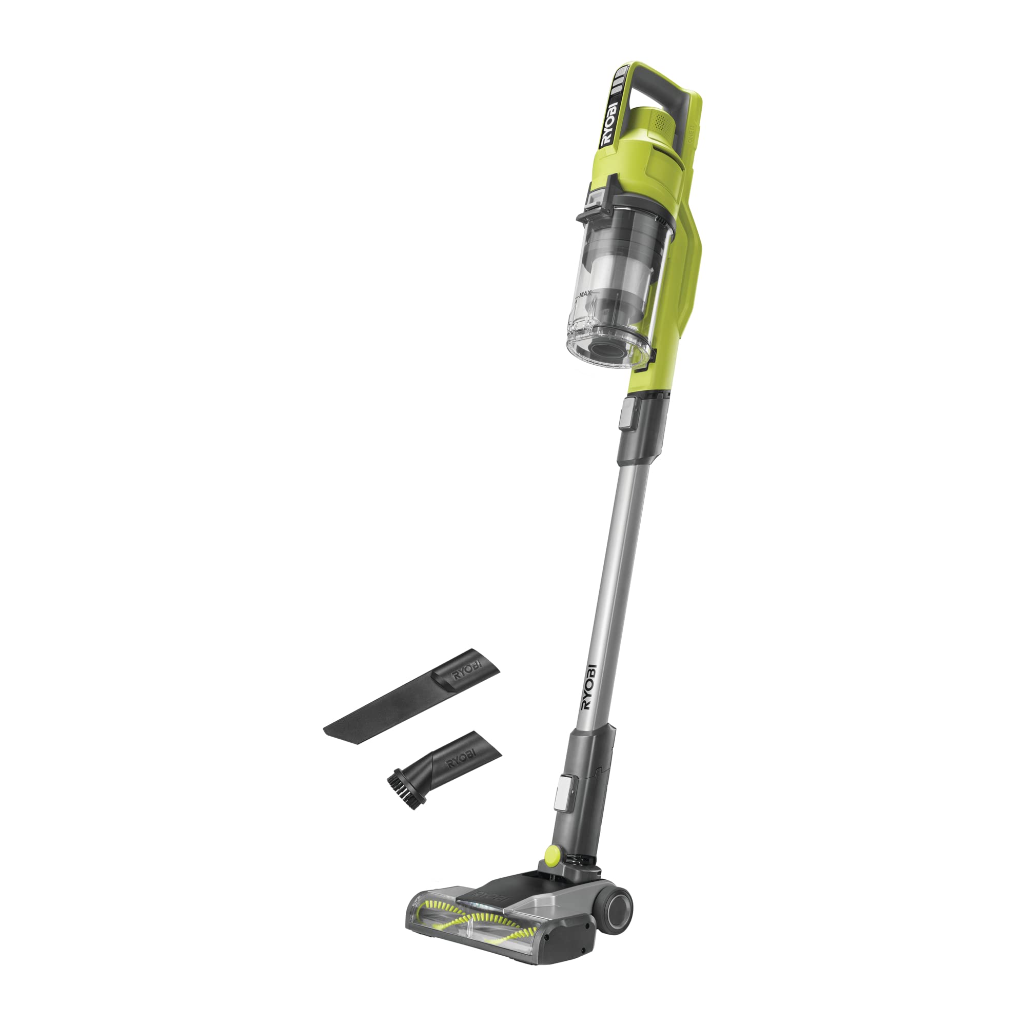 RYOBI RSV18-0 cordless floor vacuum front view for compact storage and quick cleanups.