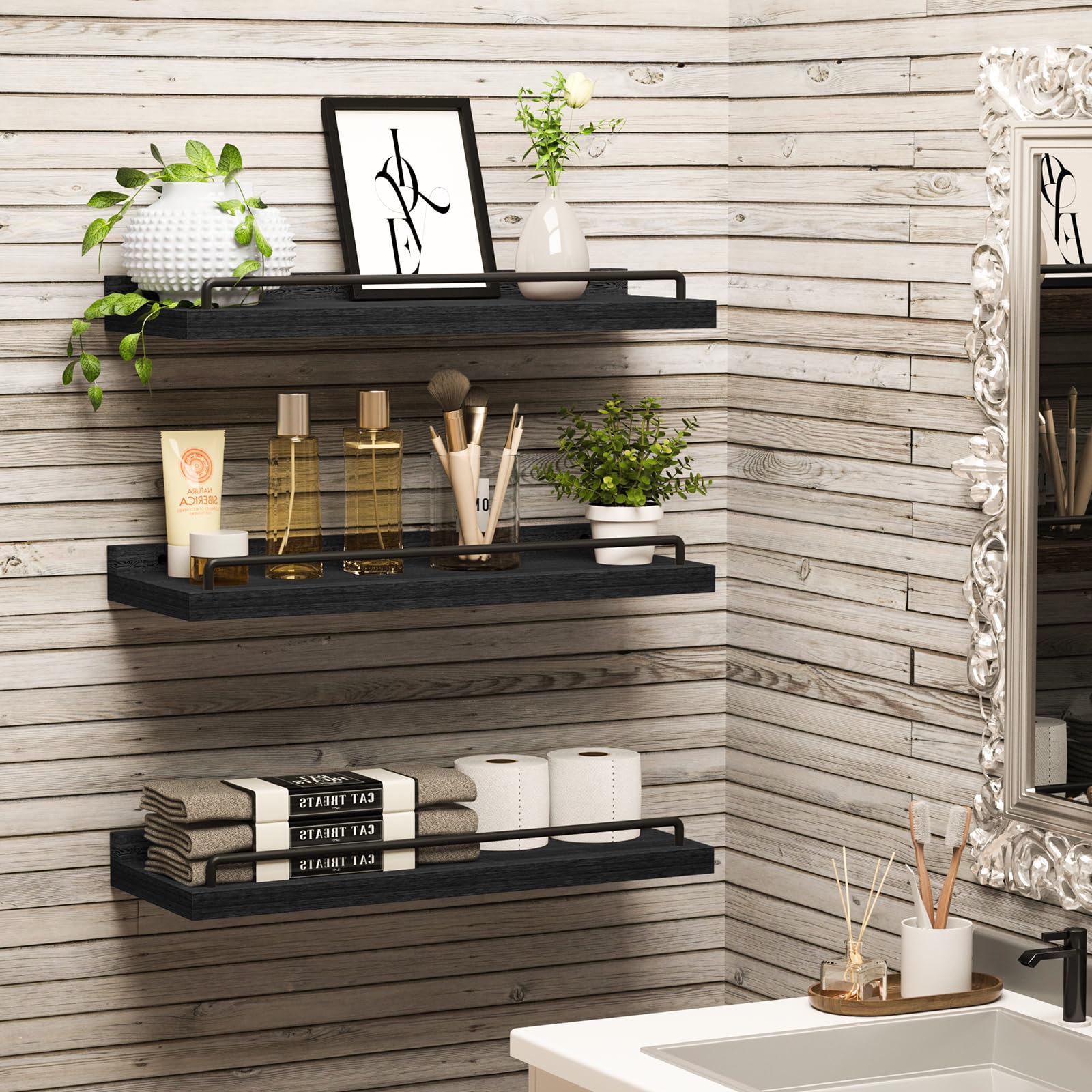 Ryofobetto floating shelves living room display adds balance and charm.