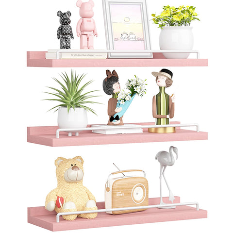 RYOFOBETTO pink and white floating shelves mounted on wall for stylish storage.