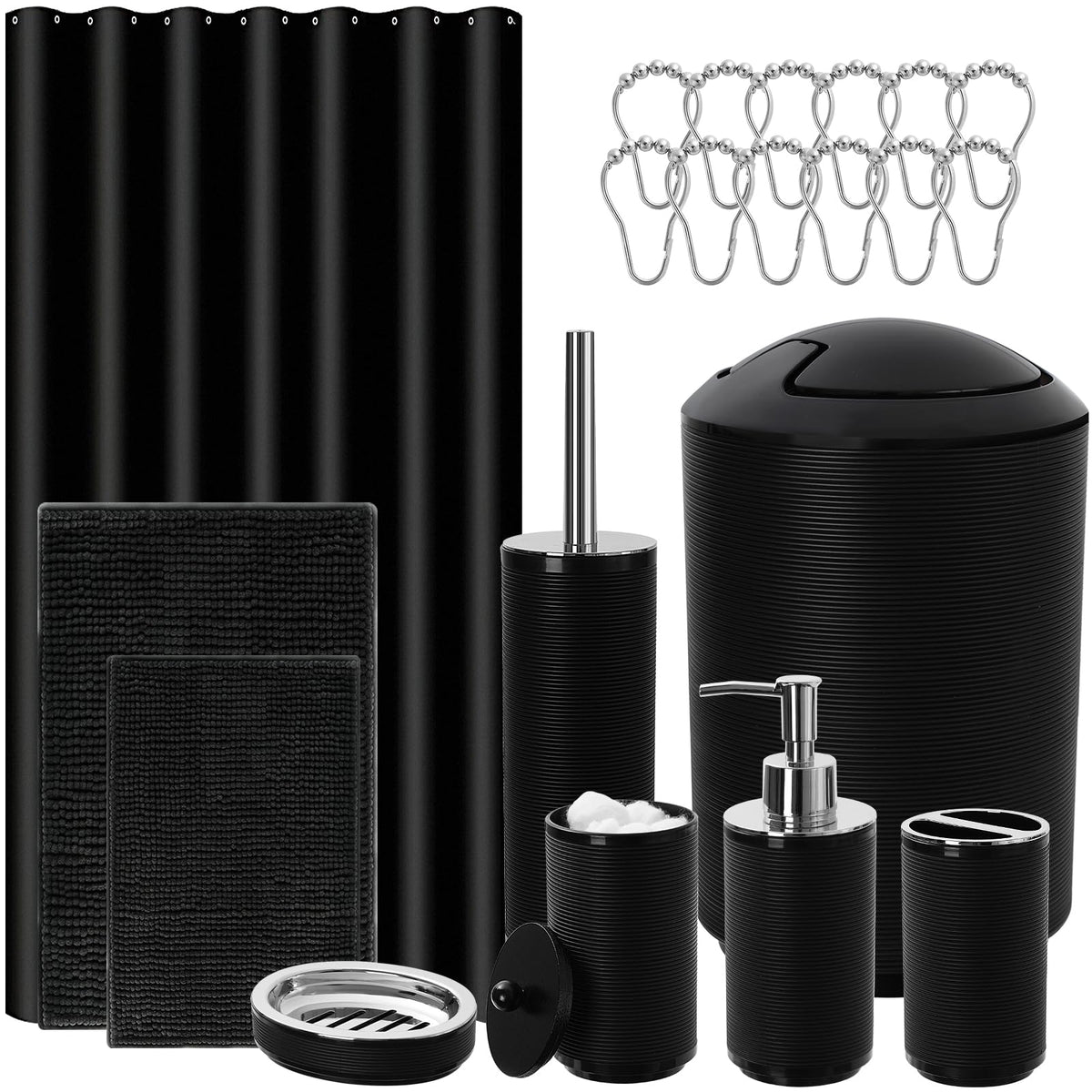 RYTOXILO black bathroom curtain with water-repellent coating for quick drying