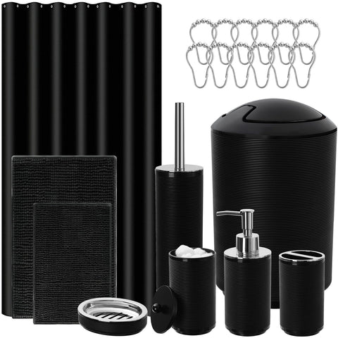 RYTOXILO black bathroom curtain with water-repellent coating for quick drying