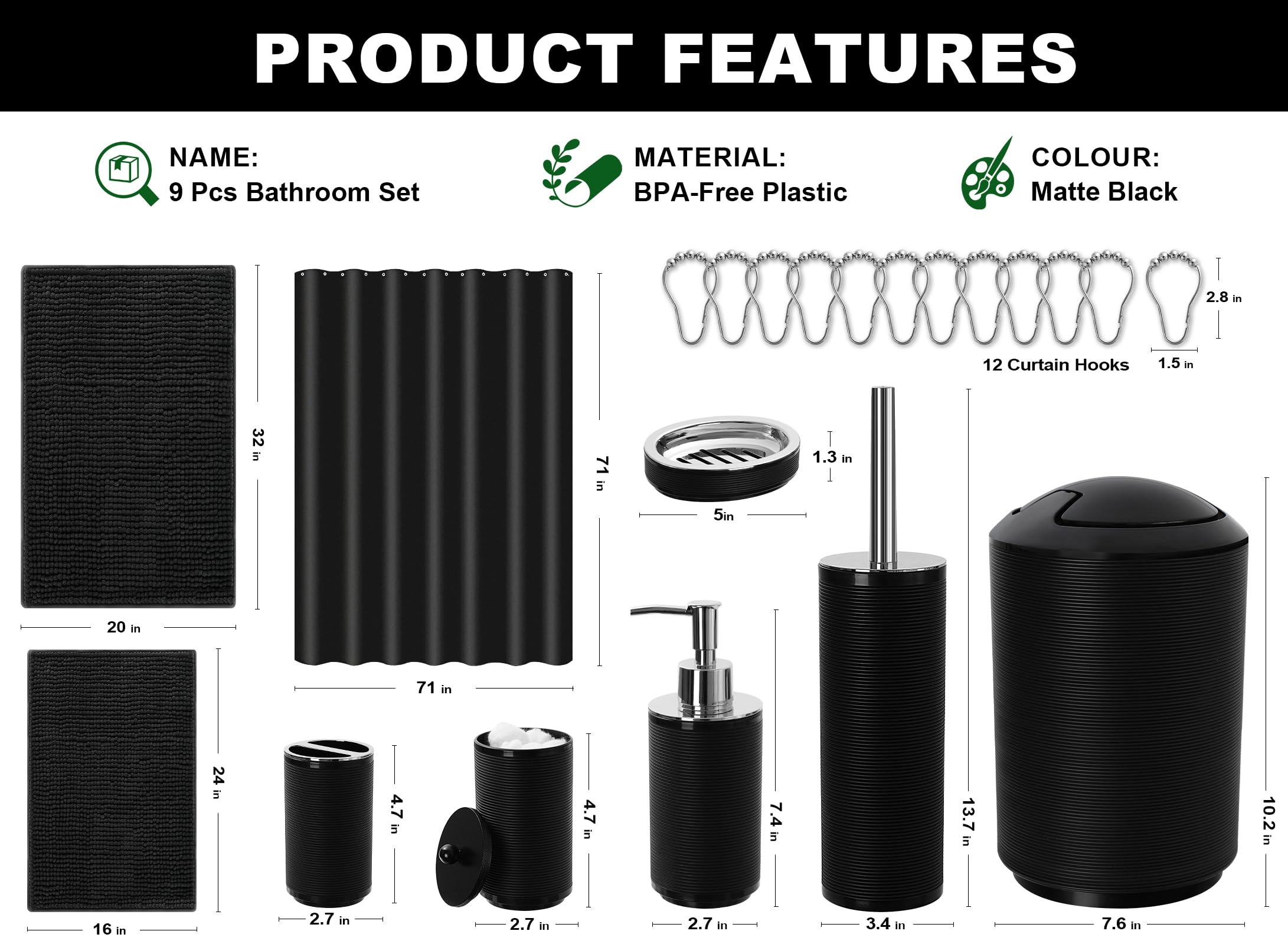 RYTOXILO black bathroom rugs offering plush comfort and quick absorbency