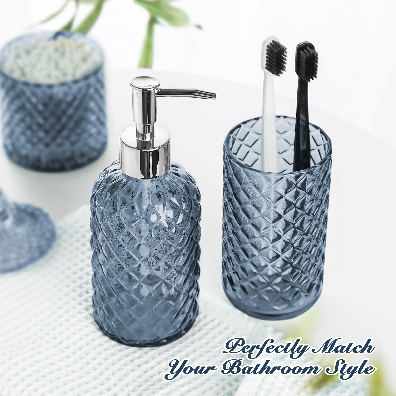 RYTOXILO blue glass toothbrush holder keeps brushes neatly arranged