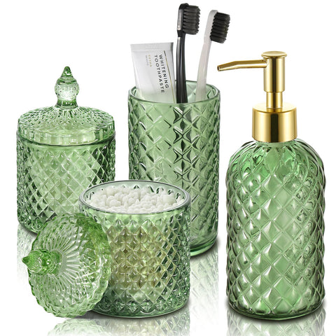 RYTOXILO olive green diamond glass soap dispenser enhances vanity organization