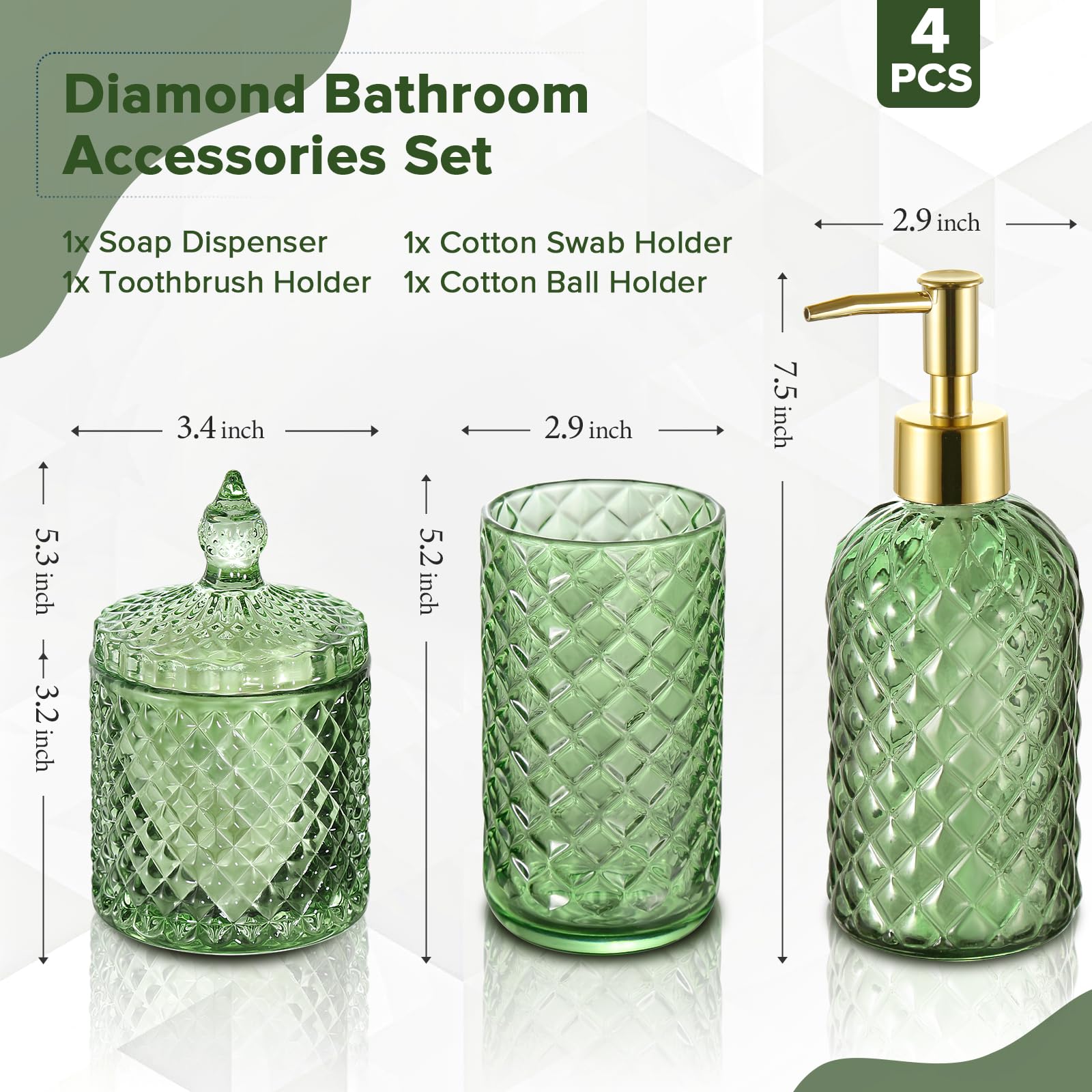 RYTOXILO olive green diamond glass toothbrush holder keeps brushes tidy