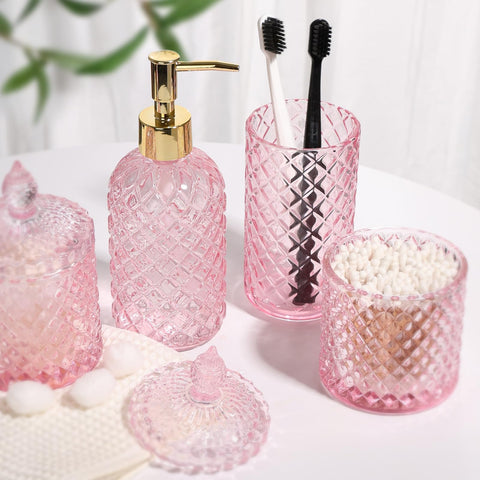 RYTOXILO pink bathroom accessories set full view complements modern counters