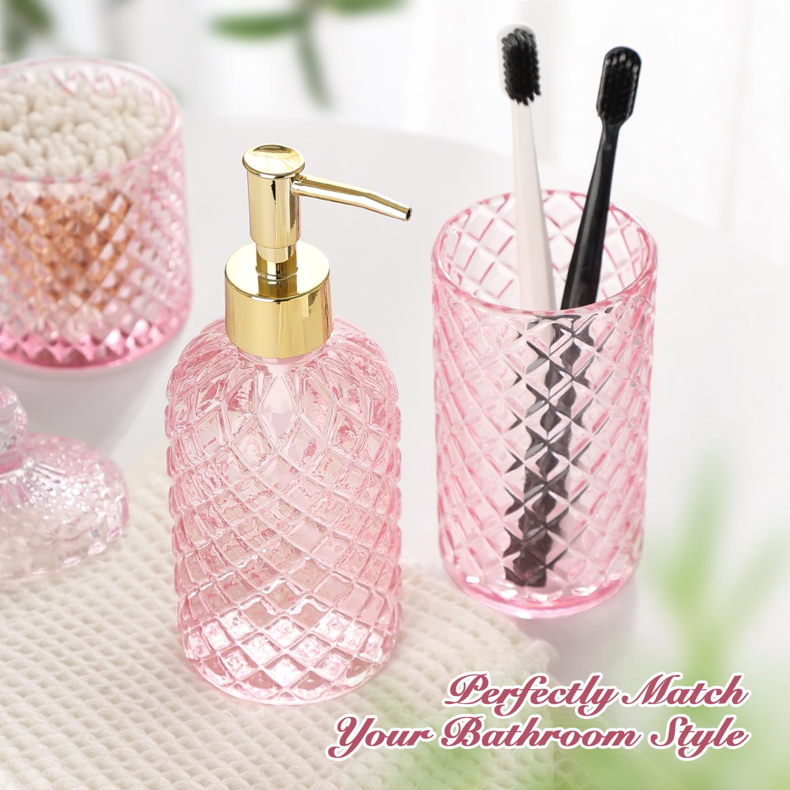 RYTOXILO pink diamond glass Q-tip holder keeps Q-tips neatly by the sink