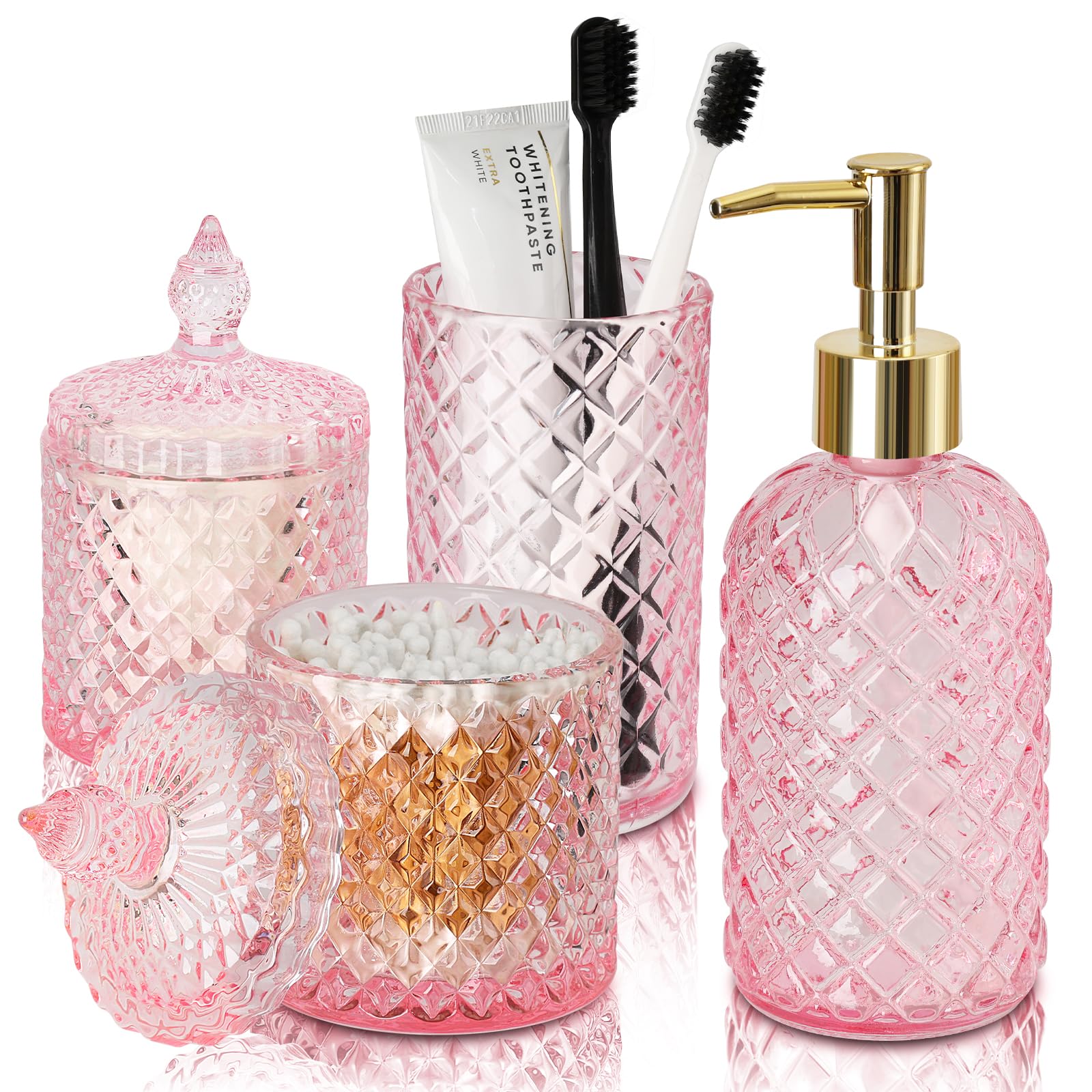 RYTOXILO pink diamond glass soap dispenser adds elegant, everyday organization