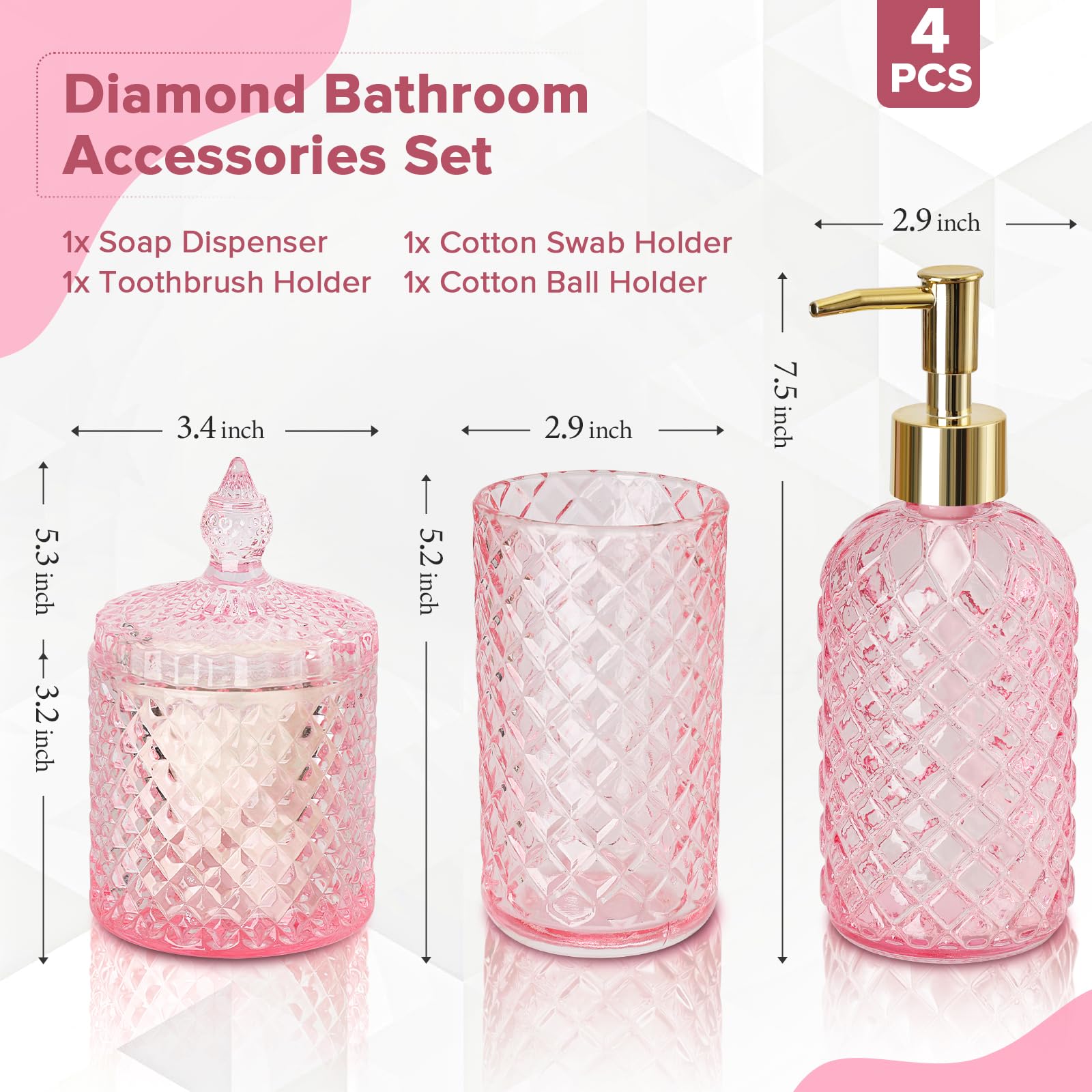 RYTOXILO pink diamond glass toothbrush holder keeps brushes tidy and accessible