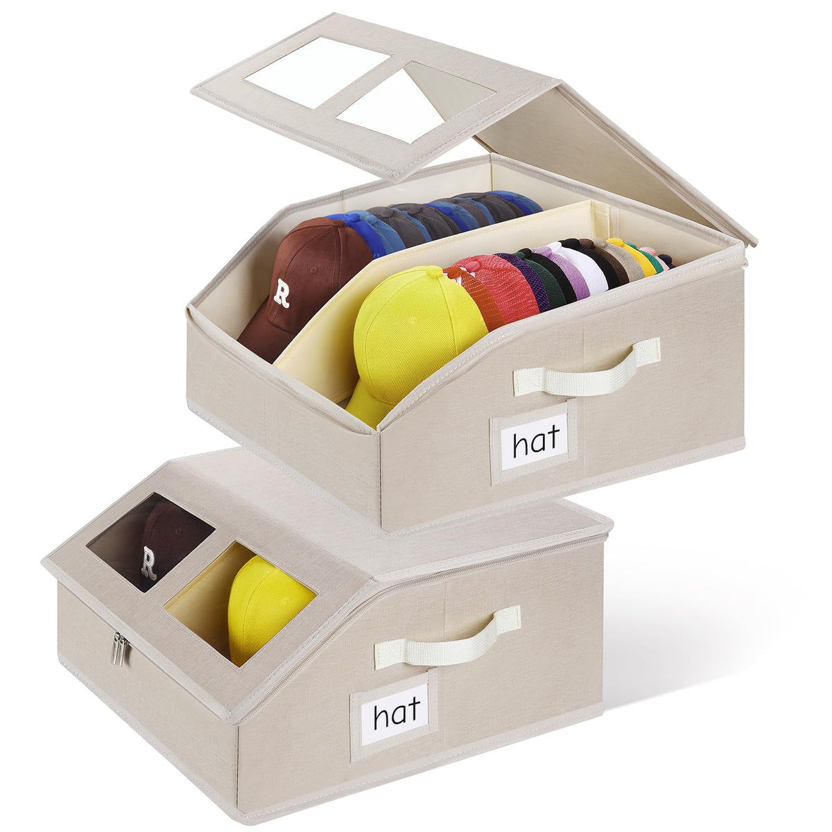 RZMAYIS 2-pack hat storage with opened lid, easy access to your cap collection.