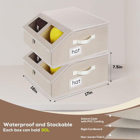 RZMAYIS beige dustproof hat storage with rugged zippers protects caps from dust.