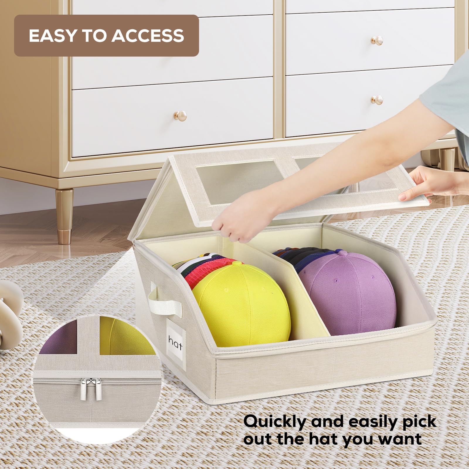 RZMAYIS hat storage with Velcro divider offers flexible partitioning for hats and accessories.