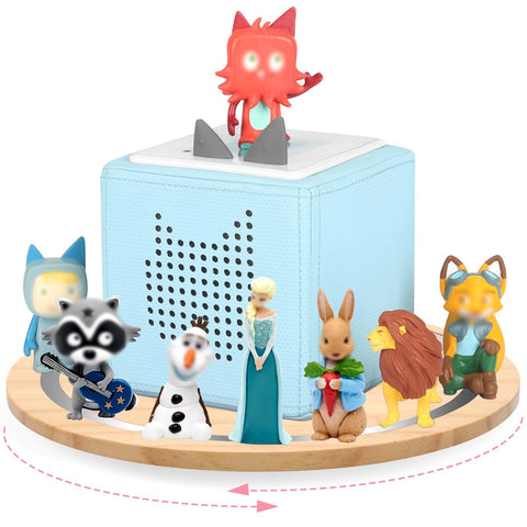 RZYLKA Tonies 360-turntable shelf showcasing organized figures and Toniebox.