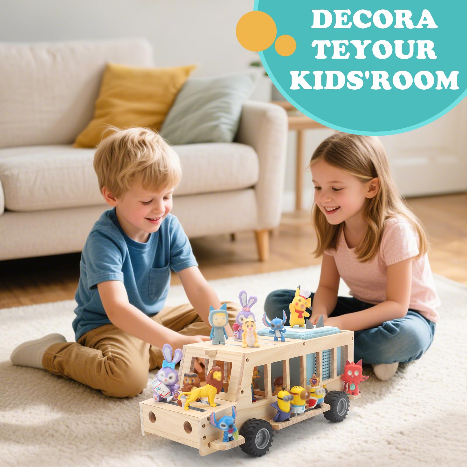 Wooden bus with strong magnets keeps Tonie figures securely in place.