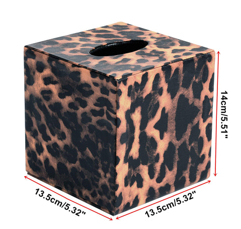 S Forever leopard tissue box cover demonstrates magnetic closure for easy refills.