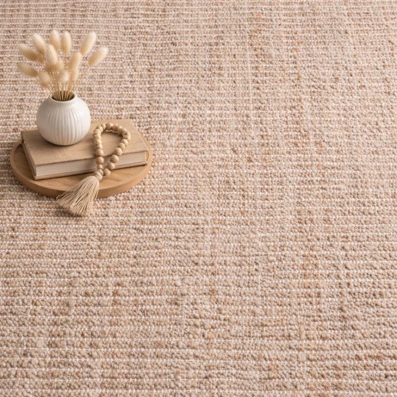 S & L Homes Jute Pulse Rug shows durable fibers and easy-care hints.