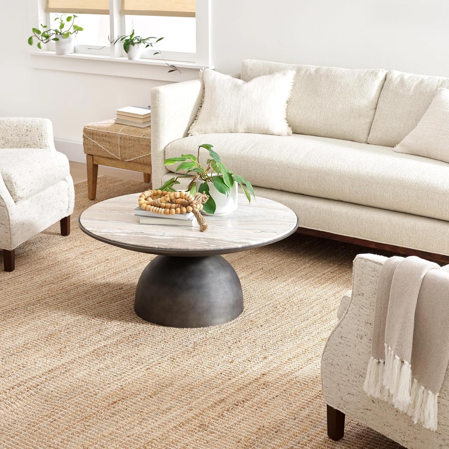Close-up of S & L Homes Jute Pulse Rug handwoven texture detail.